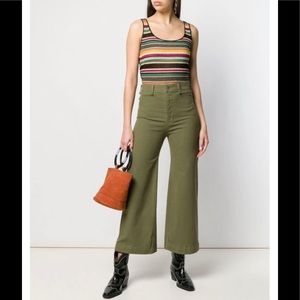 Veronica Beard Olive High-Rise Wide-Leg Jeans